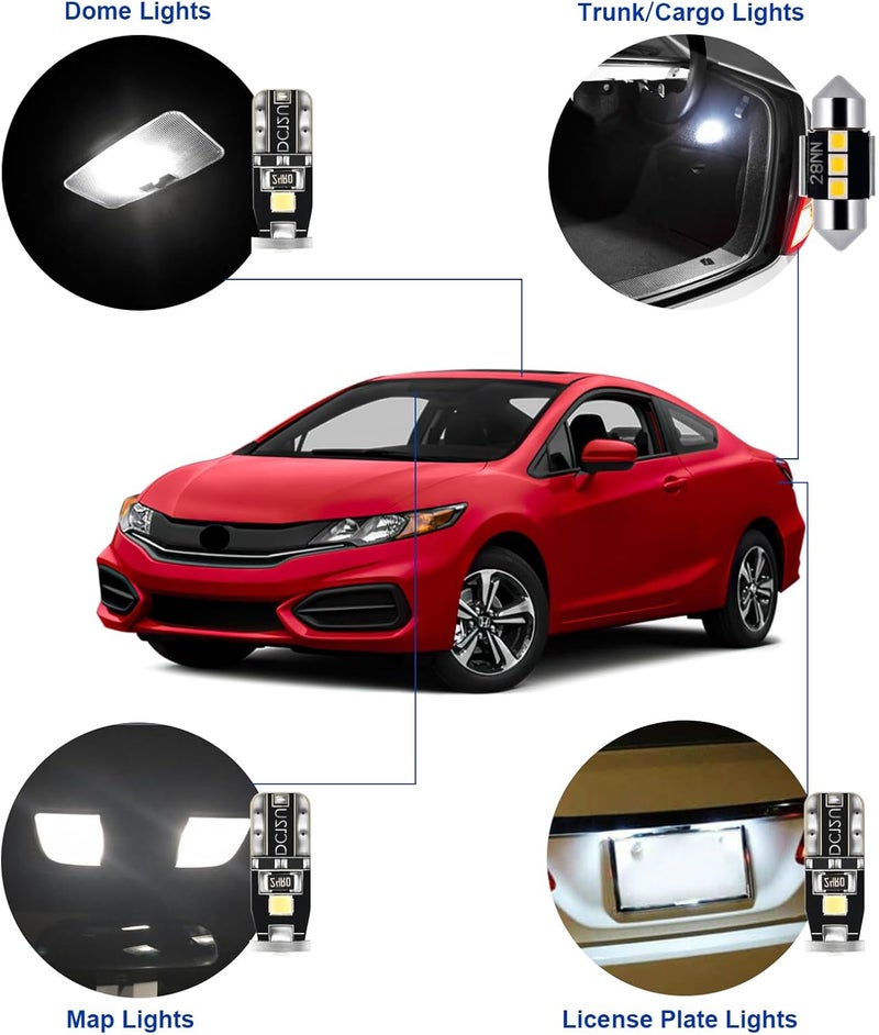 EASY EAGLE LED Interior Car Lights for Honda-Civic-Sedan-Coupe-Hatchback-2006-2015: 9 Piece Kit White LED Light Bulbs - Super Bright 6000K + Install Tool - Image 3